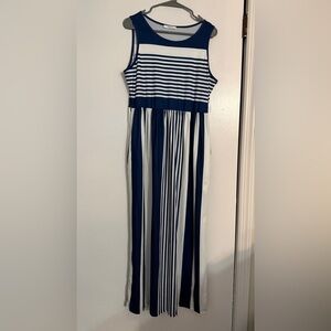 Navy and White Maxi-Dress